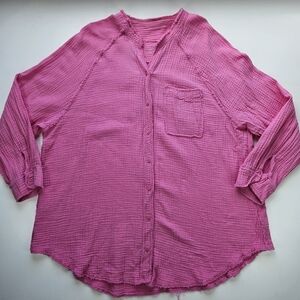 Aerie Pool Party Pink Swim Button-Down Shirt Coverup Large